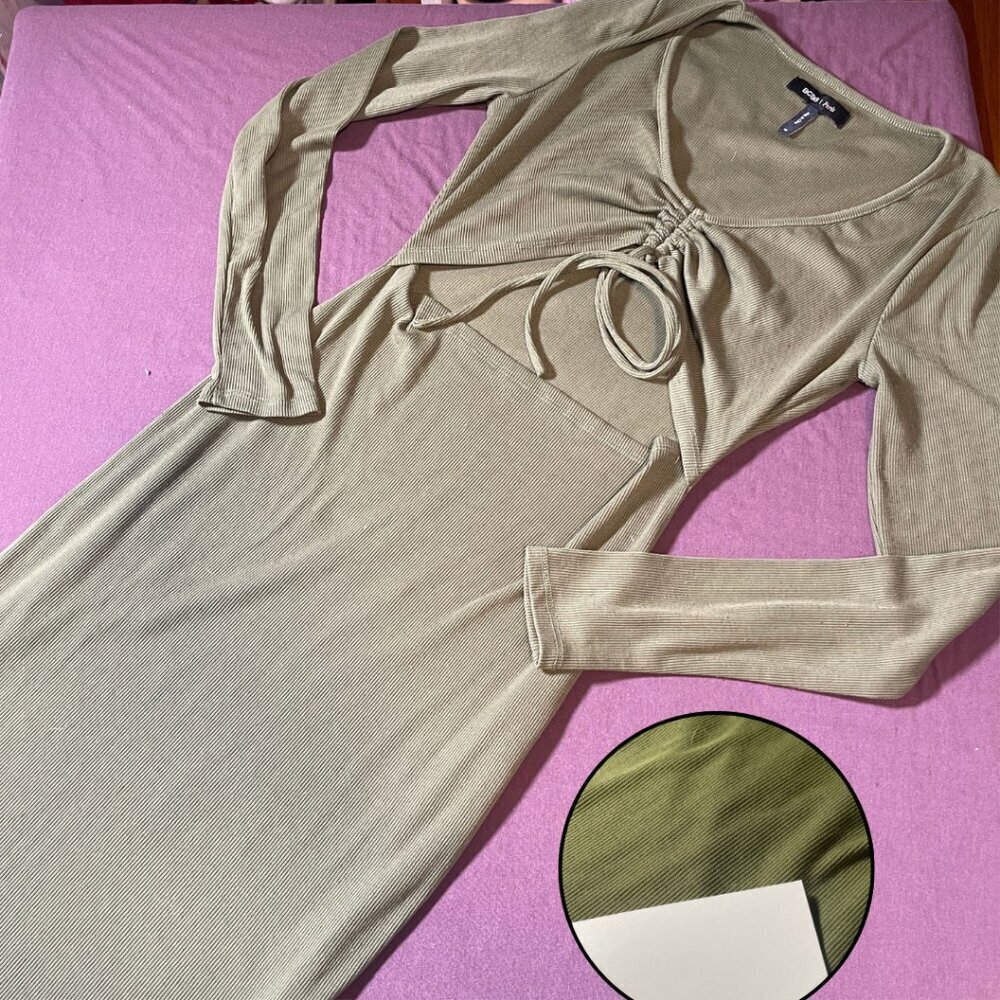 BCBG Paris Cutout Ruched Long sleeve Knit Dress in Green forest/olive - Size XS